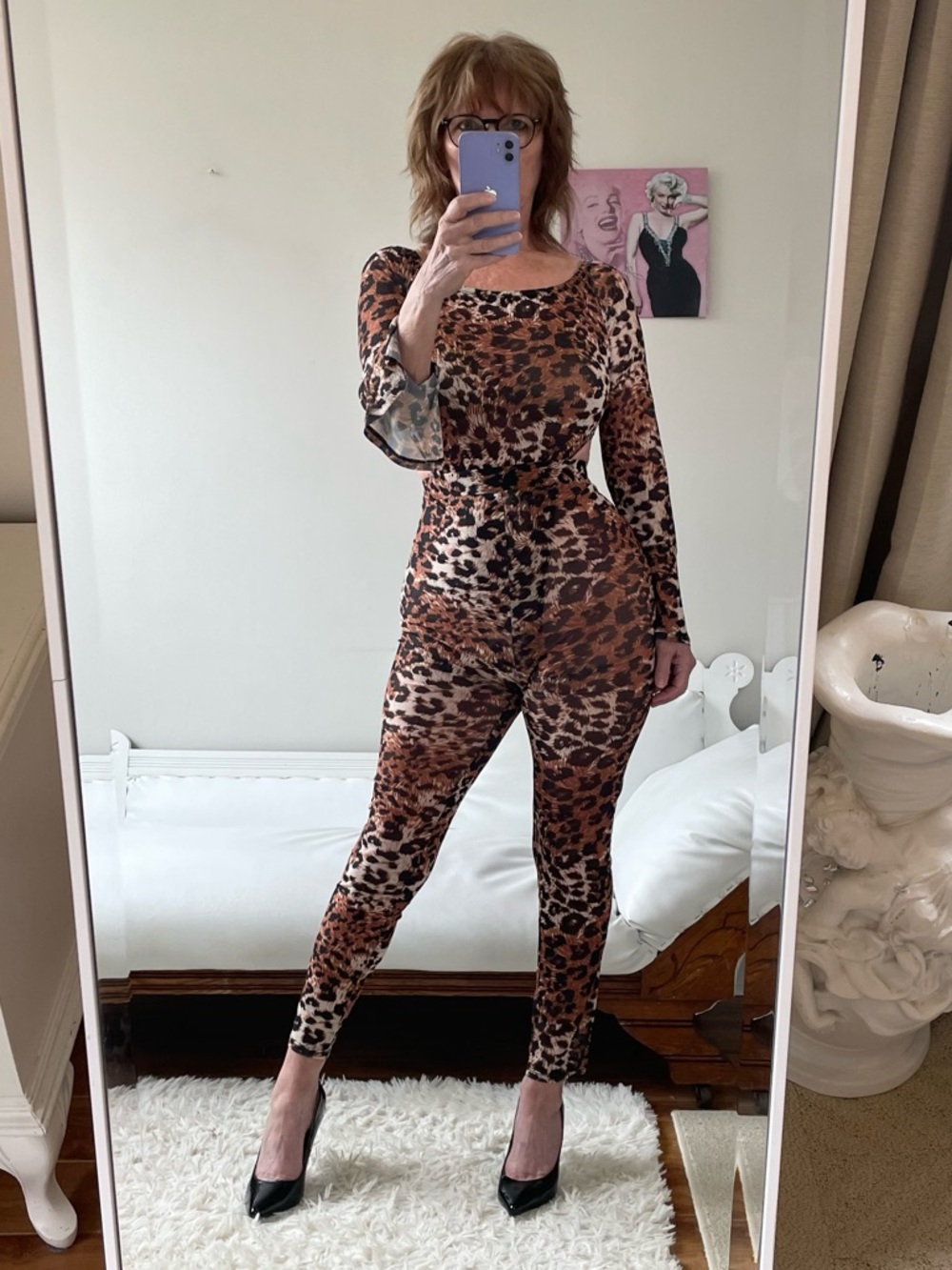 FASHION NOVA BROWN BLACK LEOPARD PANT SET BODYSUIT SKINNY LEG PANTS SHEER